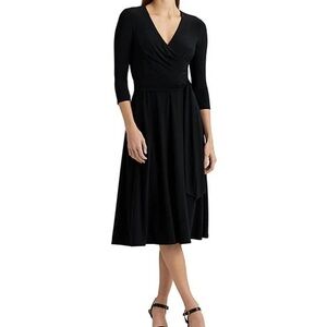 Lauren Ralph Lauren Black Midi Wrap Dress, Size 16W
